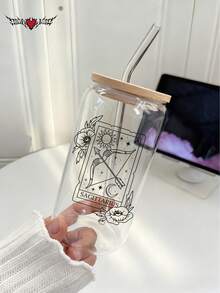 十二生肖磨砂玻璃吸管杯（带竹盖和吸管），高温烧制印花，冷饮/果汁吸管杯，热饮吸管杯，户外旅行大容量水杯，精致可爱的奶茶杯，有磨砂和透明两种版本可选，高品质抹茶吸管杯 - 最佳礼品之选！ - 彩色 - 查看 23