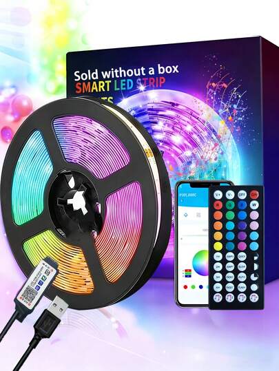 Smart LED Strip Lights 1-20meter With Wireless Infrared Remote Control, Color Changing & Music Sync With App Control And Remote, USB Powered, Ideal For TV Background, Bedroom Ambiance & Party Decorations Halloween Christmas Birthday GiftsUSB Powered LED Light Strip Music Sync Multicolor, Self-Adhesive, Multiple Size Options For TV, Computer Backlight, Festival Indoor Decoration