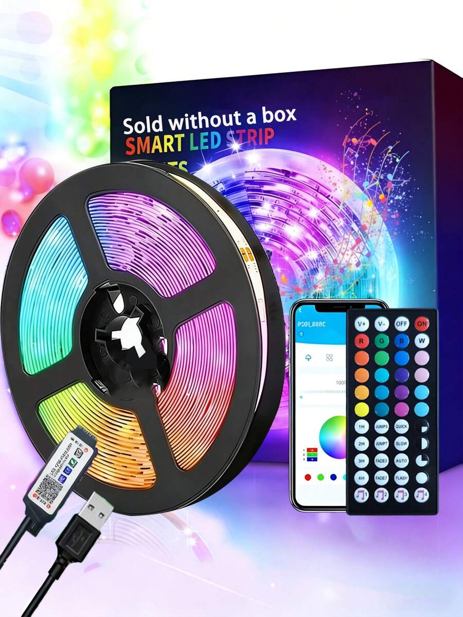 1-20M Smart LED Strip Lights With Wireless IR Remote Control, Color Changing & Music Sync Via App/Remote, USB Powered, Ideal For TV Backlight, Bedroom Ambiance, Party Decor, And Perfect Gift For Halloween, Christmas, Birthday