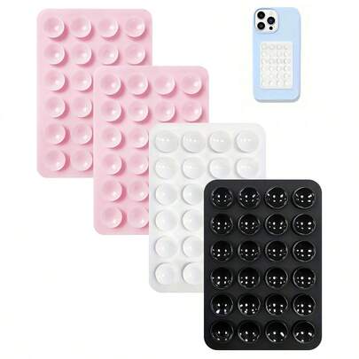 4pcs Silicone Suction Cup Phone Holder, Waterproof Sticky Base Suitable For Most Phones, Universal Finger Grip For Selfie & Video, Black, White, Light Pink Compatible With IPhone, Android Phone, Gift For Birthday, Family, Friends Gifts Birthday Bathroom Phone Stand Phone Accessories Sticky Stand