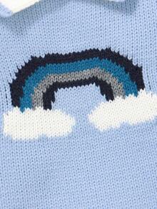 Sky Blue Newborn Sweater, Fashionable Rainbow Jacquard Collar Jumpsuit For Little Gentleman - Blue - View 5