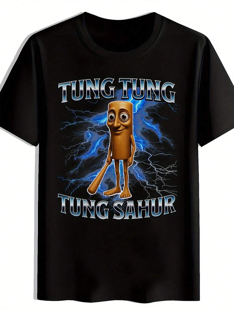 Camiseta gráfica divertida para hombres - Personaje de perrito caliente juguetón; Impresión de rayo. Camiseta casual negra de manga corta y cuello redondo. Poliéster transpirable para el verano. Playa. Vacaciones. Regalos. Camisetas Divertidas. Ropa de vacaciones. Diseño de texto en negrita. Tela de poliéster. Conjunto de vacaciones. Estilo de moda. Construcción duradera. Camisa estampada. Feriandos de vacaciones - Negro - Ver 1