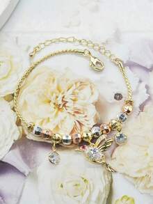 1条优雅蜂鸟串珠手链，镶嵌合成锆石，适合女士日常/派对/宴会佩戴，时尚派对饰品，宗教饰品，四季皆宜，送给她的礼物，情人节/生日礼物的最佳选择