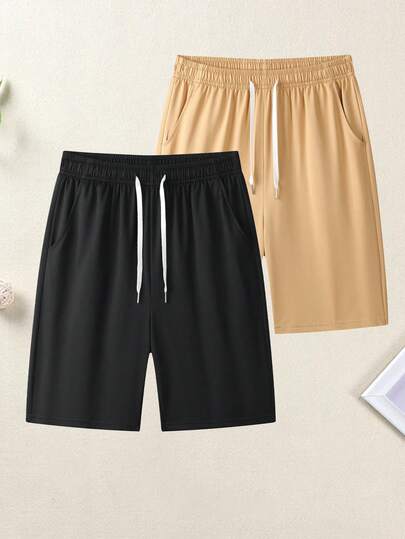 Men's Solid Color Outdoor Shorts With Drawstring Waist And Side Pockets, Suitable For Outdoor Walking, Office, Gatherings And Other Occasions