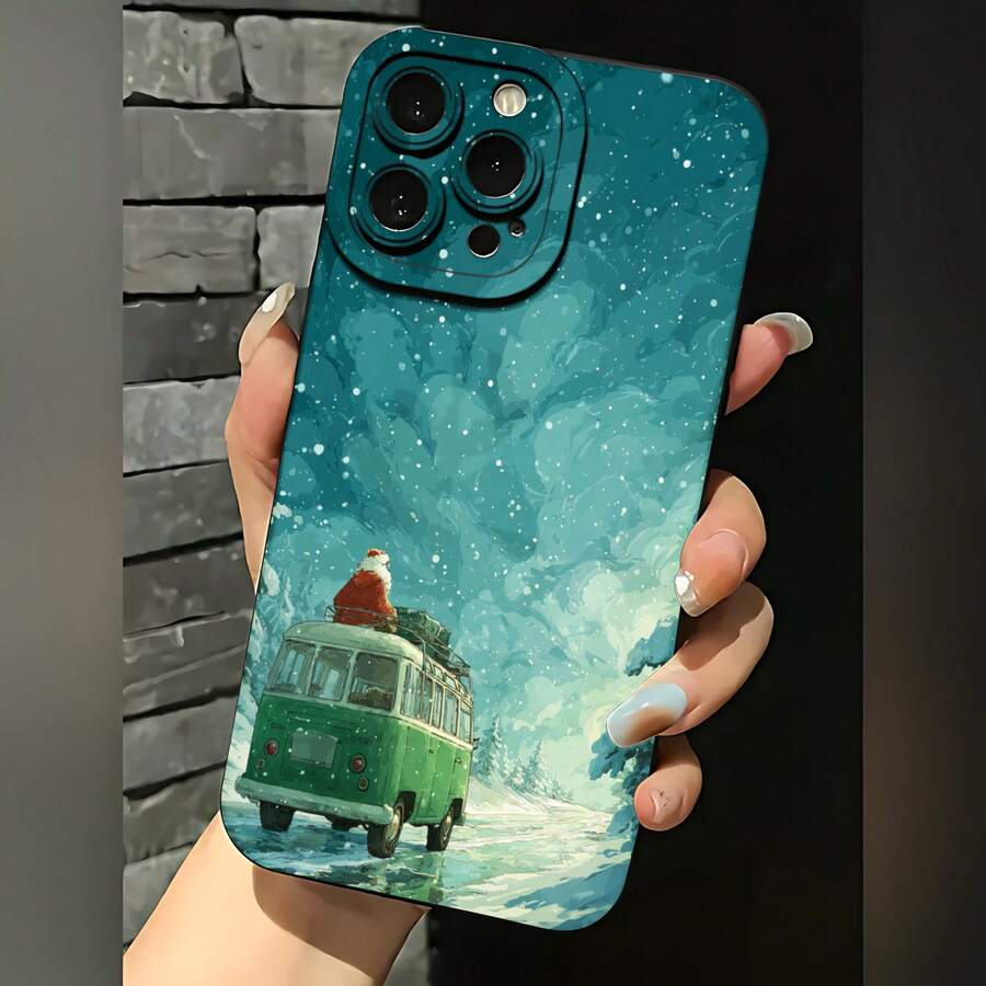 2026 nueva funda de teléfono esmerilada, funda de teléfono con impresión de escena de invierno de Santa en furgoneta para iPhone 17 14 13 12 11 Pro Max y Galaxy S23 S22 S21 S20 Ultra, funda protectora para teléfono, regalo de pareja para novio y novia, presente de vacaciones - Negro - Ver 1