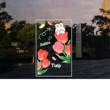 1 ganze Tulpe, Hasen Fensterblume, Wohnzimmer Balkon Dekoration, süßer Türaufkleber, Geschäftsglas Dekoration, Anti-Kollisions Statische Adsorption, nicht klebender Glasdekorationsaufkleber