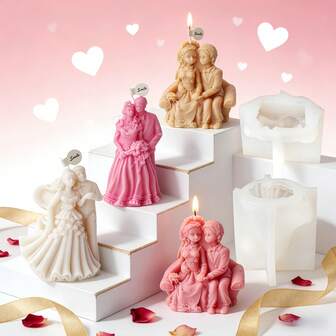 3D Love Wedding Couple Silicone Mold, Durable Easy-Release , Valentine's Day DIY Craft Tool For Candle/Plaster/Resin/Clay Art, Bridal Shower Favor Wedding Home Decor Ornament