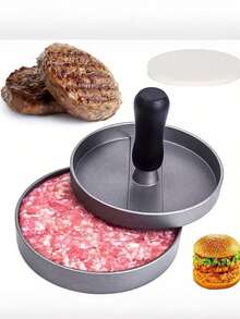 1pc/2pcs Aluminum Burger Press Mold, 100 Patty Sheets, Non-Stick Hamburger Maker, Dishwasher, BBQ Grill Kitchen Gadget, Food Contact, Uncharged, Ideal For Home & School Use - Multicolor - View 2