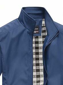 AHTELB 男士拉链夹克，带口袋，休闲春秋外套 - 寶藍色 - 查看 3