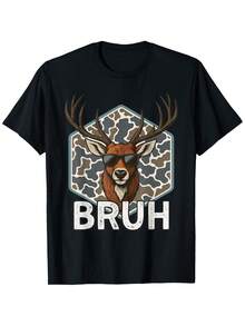 Brother Deer Hunter Hunting Camouflage T-Shirt - Boys And Girls Deer With BRUH Letter Pattern, Soft And Breathable Loose T-Shirt, Suitable For Outdoor And Casual Wear All Year Round, Ideal Birthday/Christmas Gift For Young Hunters (Camouflage Pattern, Short Sleeve) - 黑色 - 查看 1
