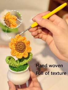 1/3支仿真向日葵，手工向日葵盆栽，钩编仿真向日葵盆栽，仿真永生向日葵盆栽，编织花束装饰，适用于家居、客厅、餐厅、卧室、办公桌、餐桌，适合秋季和开学季 - 彩色 - 查看 2