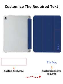 定制文字平板保护套，纯海军蓝，适用于 iPad Mini 4/Mini 5/Mini 6/Mini 7、iPad A16 2025、iPad Air 11/13 M2 M3、iPad Pro 11/13 M4 2024、iPad Air 4/5/10 代 10.9 英寸、iPad Pro 11/9/8/7 代 10.2 英寸、iPad Pro 4/5/6 代 A8 等型号。支持定制文字，三折支架设计，内置笔槽，软边全包覆，简约休闲经典 TPU 软壳 iPad 翻盖保护套。注：最终字体样式以实物为准，可能存在轻微色差。 - 寶藍色 - 查看 3