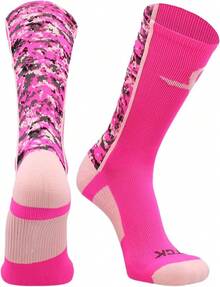 Calcetines de equipo de línea base con lazo rosa de conciencia sobre el cáncer de mama de TCK Sports - Rosa neón/Rosa/Rosa - Ver 2