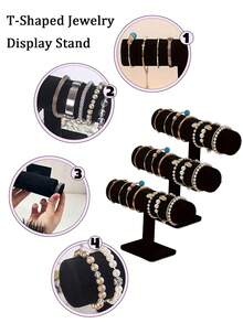 1pc T-Shape Bracelet Display Stand, Velvet Bangle/Watch Holder, Jewelry Storage Rack, Wooden Base Necklace Bracelet Pendant Organizer, Fashionable Women Desk Decor Storage Rack, Suitable For Home Decor, Back To School Gift, Valentine's Day Gift,Room Decor - Multicolor - View 1