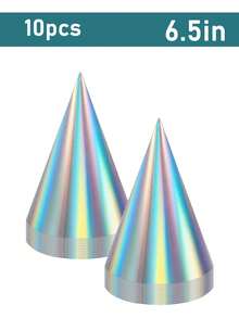 6pcs/10pcs Assorted Colorful Cone Party Hats, 6 Colors, Elastic String, Birthday Party Supplies, Holiday Party Decorations (Metallic Blue/Green/Gold/Silver/Rose Red/Red) - Multicolor - View 14