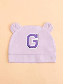 Touca infantil leve roxa com 26 letras e orelhas duplas, touca fofa para recém-nascido, macia, respirável e confortável, adequada para bebês de 0 a 3 meses, vários estilos disponíveis. - Roxo Malva - Ver 25