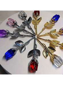 1pc Crystal Metal Rose, Artificial Dried Rose, Eternal Romantic Rose, Valentine's Day Gift, Birthday Gift, Mother's Day Gift, Home Decor - Multicolor - View 5