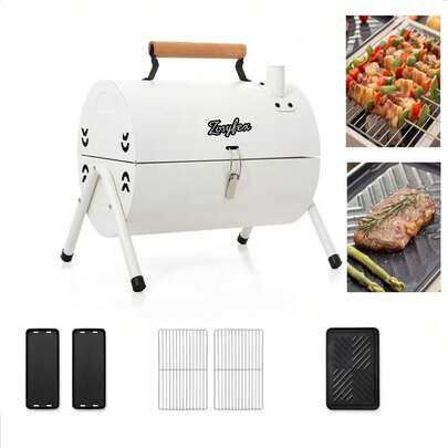 焚き火台 BBQ コンロ 鉄板付き 網付き アウトドア キャンプ 焼き台 軽量 携帯用 両面使用可能 焚火台 蒸し焼き 燻製 コンロ蓋付き ステンレス鋼 2~6人用 バーベキューグリル キャンプ用品 チャコールグリル (白です)