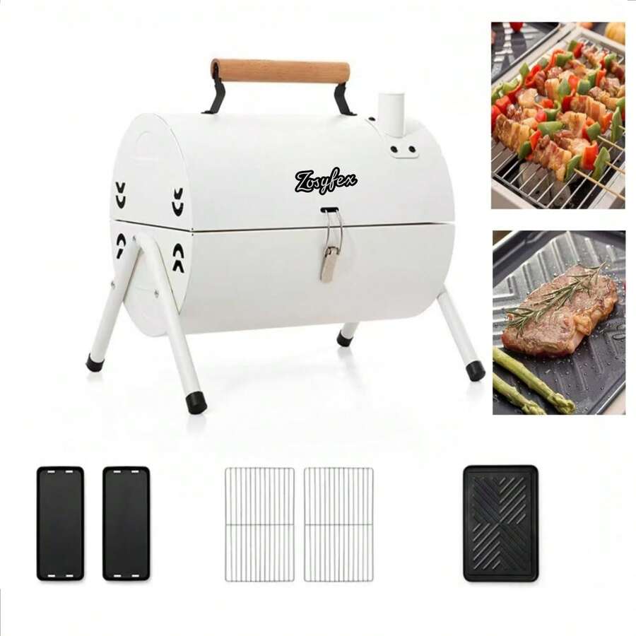 焚き火台 BBQ コンロ 鉄板付き 網付き アウトドア キャンプ 焼き台 軽量 携帯用 両面使用可能 焚火台 蒸し焼き 燻製 コンロ蓋付き ステンレス鋼 2~6人用 バーベキューグリル キャンプ用品 チャコールグリル (白です) - 白です - チェックする 1