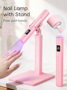 1Pc Pink Handheld Manicure Word Lamp With Screen Display Bracket 360 Degrees Rotary Multifunctional Rack Stick Nail Tip Heating Lamp Lamp Bracket - Pink - View 5