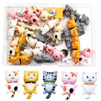 30/50-delars kattunge-knappnålsset med 5 designer, hartskork, kartong, dekorationer, gör-det-själv-I-formade nålar, grossist