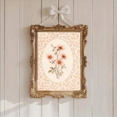 1幅无框复古花卉印花柔粉色植物墙画，田园风装饰，女性化美学海报，适用于卧室、宿舍、婴儿房、客厅、派对装饰，最佳礼物之选，生日礼物，趣味海报，房间装饰，卧室，房间装饰，装饰，墙画，印刷品，海报，复古装饰，卧室装饰，大学宿舍必备，大学宿舍必备