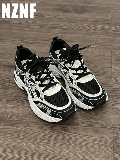 NZNF 女士潮流显瘦厚底运动鞋，白色，增高，复古厚底低帮运动鞋，2025年秋季新款