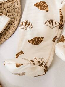 2pcs Baby Boy Cute Bear & Bread Print Long Sleeve Top + Footed Pants Set - Apricot - View 5