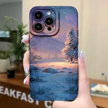 2026 nueva funda de teléfono esmerilada, funda de teléfono con paisaje invernal, árbol de Navidad, escena de montaña nevada, funda impresa para iPhone 17 14 13 12 11 Pro Max y  Galaxy S23 S22 S21 S20 Plus, funda protectora para teléfono, regalo de pareja para novio y novia, presente de vacaciones - Negro - Ver 5