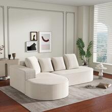 Fully Compressed Frameless Sofa, Modular Sofa (L-Shaped Chaise Lounges), Modern Cloud Sofa (Deep Seats), Compressed Foam Sofa (No Assembly Required) - White - View 11