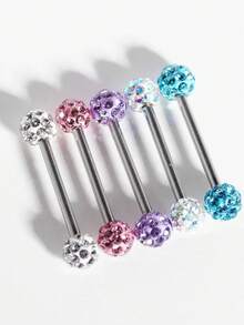 5个简约闪亮水晶球舌钉/舌环，适合女性日常佩戴
