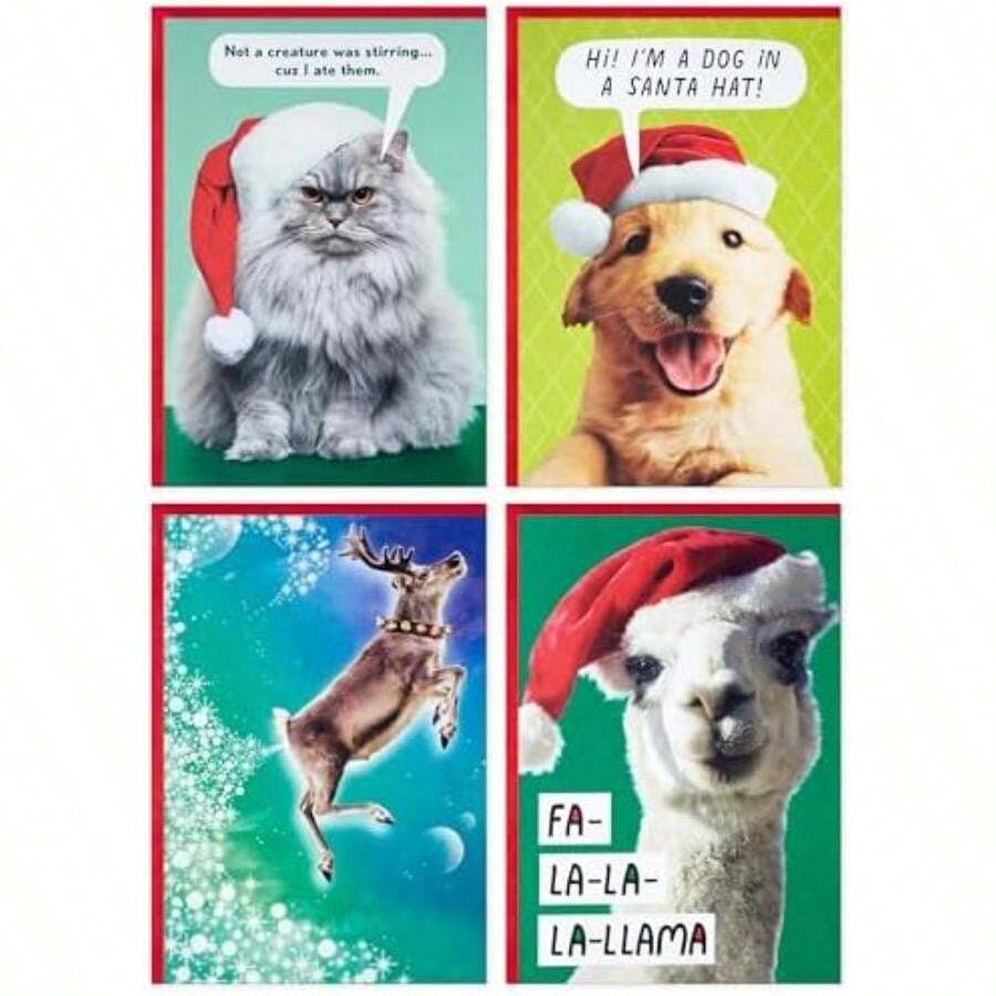 Hallmark Shoebox - Tarjetas de Navidad divertidas en caja (24 tarjetas y 24 sobres) para perros, gatos, llamas, renos(default) - Multicolor - Ver 1
