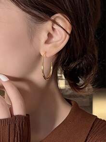 MONALLY 18K Gold Plated Charming Oval Earrings, Minimalist Exaggerated Design, Women's Stainless Steel Jewelry, Suitable For Wedding, Engagement, Promise, Bride, Eternity, Anniversary, Women, Valentine's Day, Daily Occasions, All Seasons, Romantic Holiday Gift - Yellow Gold - View 2