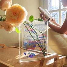 1pc Acrylic Book Vase With Floral Design - Contemporary Rectangular Flower Vase For Bookshelf, Bedroom, Or Office Decor - Perfect Gift For Book Lovers And Home Aesthetics - Ideal For Birthday, Thanksgiving, Christmas - Bookshelf & Coffee Table Decoration, Book Decor - 透明的 - 查看 3