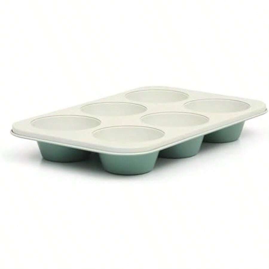 Gallen - Hoja de galletas antiadherente de acero carbono, 17 x 11 pulgadas, color(6 Cup Muffin Pan verde azulado) - Multicolor - Ver 1