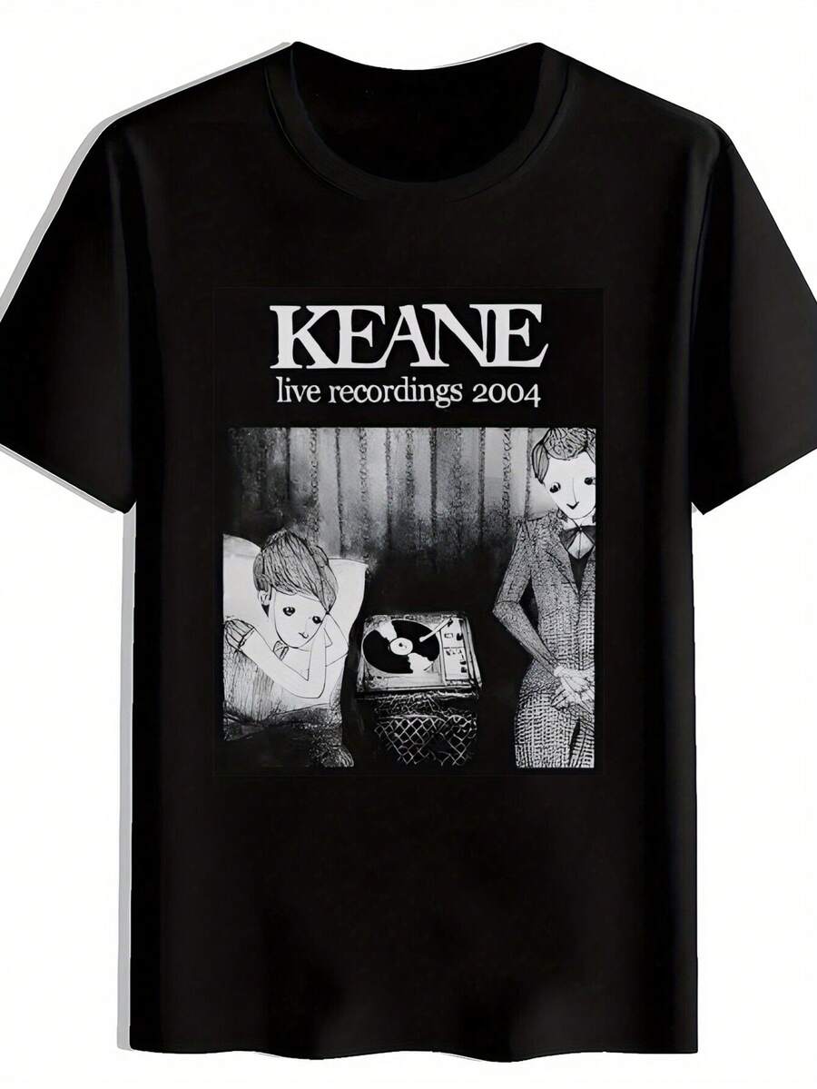 Chemise graphique de groupe de rock rétro pour hommes - Col rond, manches courtes. Top casual d'été en polyester avec design inspiré du groupe KORN. Pour les voyages, la plage et les cadeaux de Noël. Chemise de plage, chemise de groupe de rock - Tissu en polyester. - Noir - Voir 1