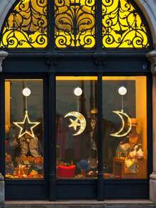 3pcs Moon & Star Window Lights, Suction Cup Hanging LED Battery Powered Holiday Decor Lights, Indoor/Outdoor Decoration For Home Gatherings, Weddings, Birthdays, Valentine's Day - Multicolor - View 3