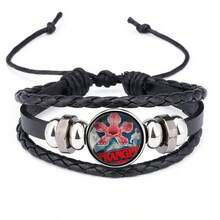 1pc Strange Stories Time Gem Bracelet Black Woven Leather Rope Bracelet Random Style, New Year's Gift, Valentine's Day Gift, Easter Gift - Multicolor - View 6
