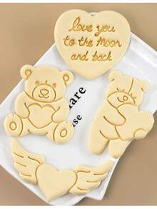 情人节心形玫瑰系列印章模具 卡通心形熊钻石压花烘焙饼干模具 手工情人节礼物饼干蛋糕模具 适用于日常使用、生日、情人节、母亲节等各种节日手工饼干模具礼品