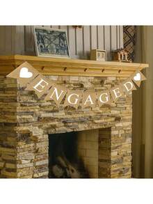 乡村风麻布订婚横幅，乡村风格订婚派对装饰彩旗花环，婚礼场地装饰三角旗 - 棕色 - 查看 5