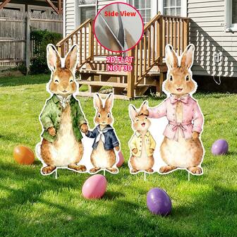 2D Flat, Easter Vintage Bunnes Decoration Outdoor Courtyard Decor, 2pcs Easter Plastic Yard Signs With Stakes, Large Retro Rabbit And Egg, Farmhouse Rural Courtyard Decoration With Stakes, Lawn Garden Decoration Easter Party Decoration