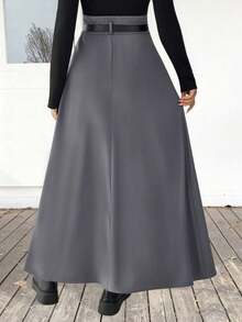 Falda larga con presilla para cinturón de talla grande EARO, falda maxi de cintura elástica y corte holgado, elegante y estilizadora