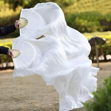 1把优雅白色肚皮舞扇，配有长竹穗，右手款，飘逸的丝带丝绸材质，适合派对、表演和文化活动。 - 彩色 - 查看 8