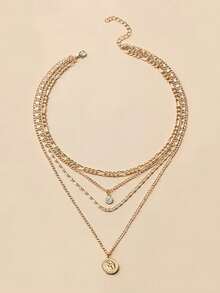 波西米亚风金色多层项链，女士多层水晶吊坠项链套装，珠宝礼品 - 多層項鍊 - 查看 8