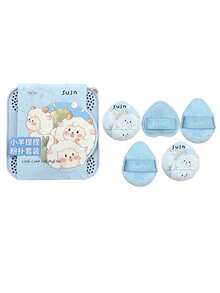 5个/套 天蓝色迷你化妆海绵 - 盒装可爱卡通绵羊图案，便携迷你拇指化妆海绵套装，柔软亲肤，轻柔粉底妆效 - 适用于液体和膏状粉底、腮红，打造光滑底妆，遮瑕提亮，植绒气垫粉扑