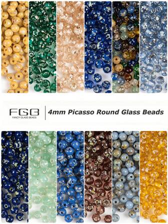 1 bolsa (300 piezas) Cuentas redondas Picasso de 4 mm, cuentas redondas Rocallas, cuentas de vidrio checo de 6/0 sueltas espaciadoras de piedras preciosas para hacer pulseras, collares y joyería DIY