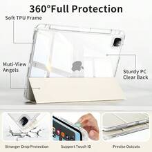 Feams Slim Case For Pad, Smart Stand/Automatic Wake Up/Sleep Tablet Protective Case, Clear Back With Pencil Holder Compatible With IPad 9.7/10.2/10.5/10.9/12.9/Pro 11, 10th Gen,Compatible With Samsung Galaxy Tab S6 Lite 10.4 Inch,Compatible With Huawei MatePad 11 Inch/ Tab,Soft Anti-Fall Protection - Kem trắng - Xem 3