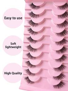 10 Pairs Of Half-Eye Eyelashes With Transparent Bands, Cat-Eye Extended Style, Natural Lengthening, Lightweight And Comfortable, Fluffy And Soft False Eyelashes, Natural Makeup Look, Suitable For Daily Wear, Parties, And Valentine's Day Makeup, Beginner-Friendly, And Reusable. - Natural Lashes - View 6
