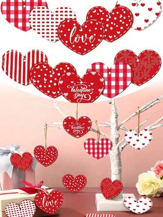 8pcs Wooden Heart-Shaped Ornaments, Wooden Heart-Shaped Signs, Wooden Handicrafts, Hanging Heart-Shaped Tags, Suitable For Decorating Living Rooms, Bedrooms, Staircases, Fireplaces, And Porches. Perfect For Valentine's Day, Mother's Day, Weddings, Anniversaries, And Home And Room Decor.