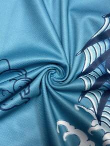 Japan Special Edition Men's Football Jersey T-Shirt Men's & Youth Football Short Sleeve Jersey Outdoor Sports & Fitness Gear, Sportswear, Casual Training Suit Samurai Pattern Comfortable Round Neck Sports Top Featuring Japanese Samurai Culture And Samurai Sword Graphic Print Suitable For Team Matches, Training, Casual Wear And Party Outfits - Mint Blue - View 5